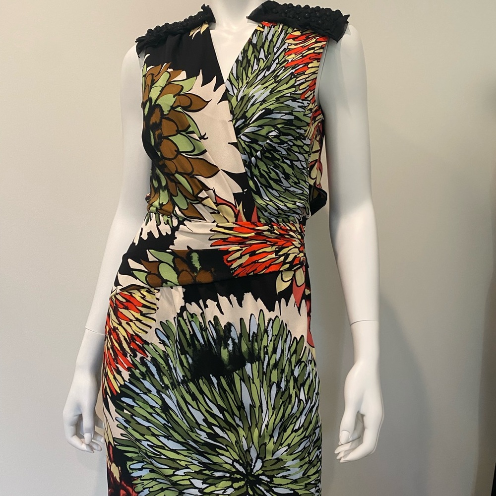 Ali Ro silk blend chrysanthemum black orange dress 4